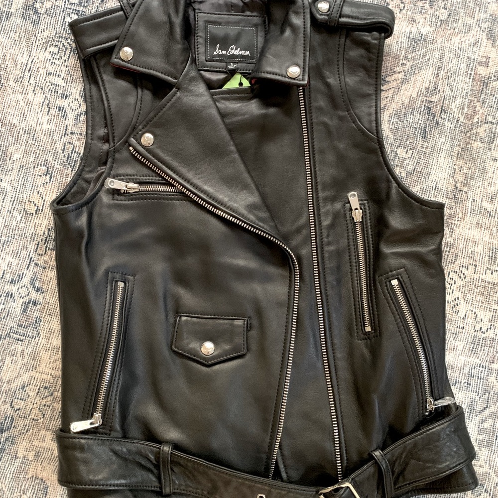 Sam Edelman Black Leather Biker Vest Size Small NWT